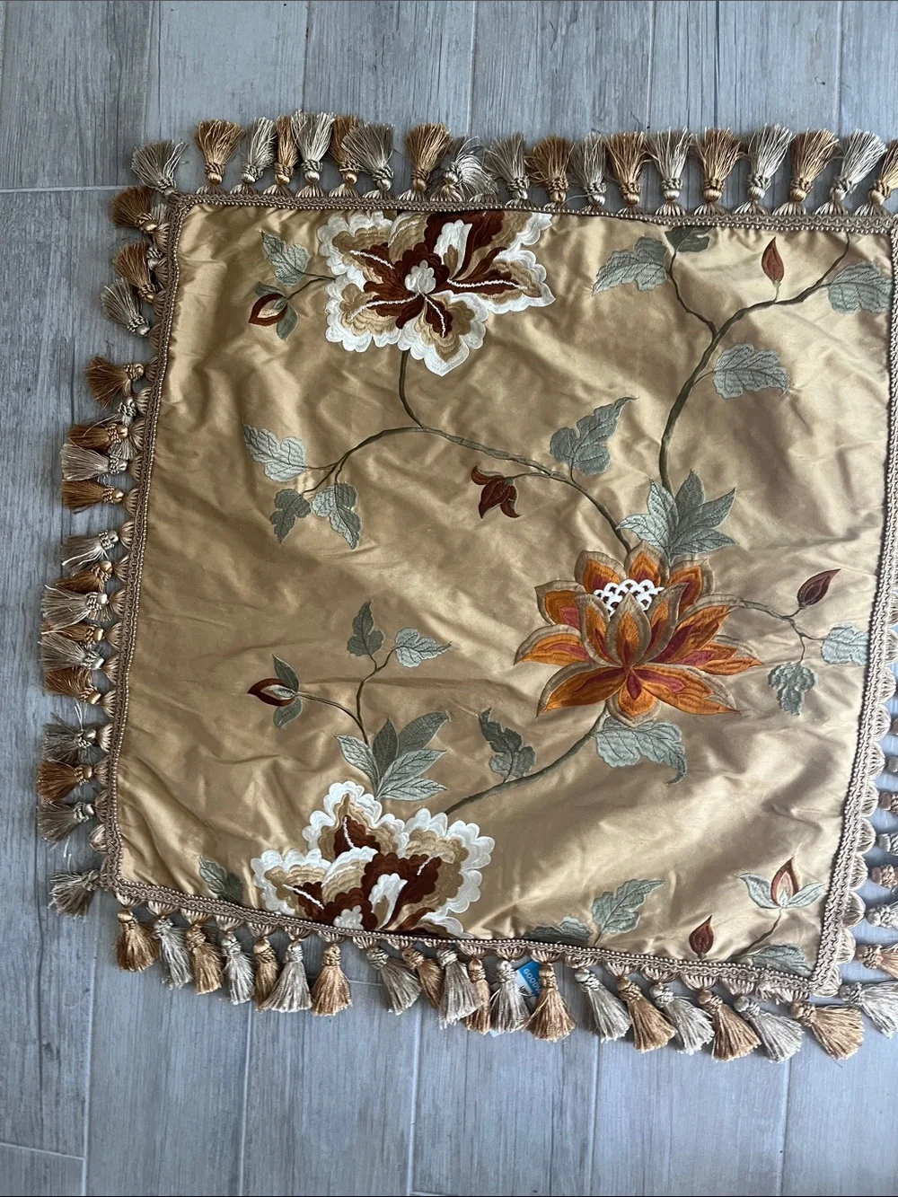 Large handcrafted  square floral embroidered oversize pillow sham   Thick tassel